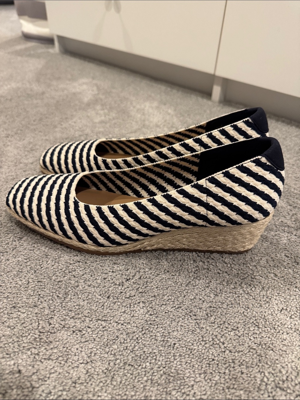 Aerosoles Striped Navy and Cream Espadrille Wedge Flats